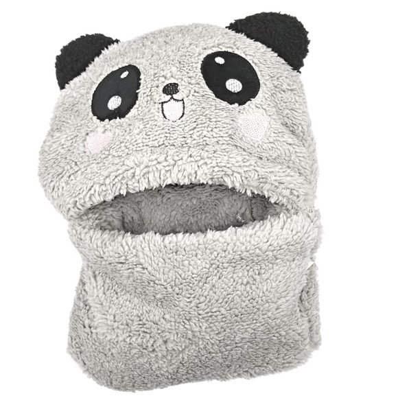 Toddler Winter Hat with Attached Funnel Scarf Embroidered Panda Grey Fleece NWT - Picture 3 of 7